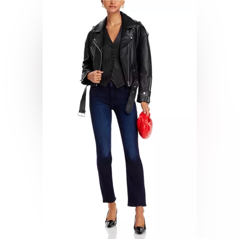 MOTHER The Dazzler Mid Rise Ankle Straight Jeans in Now or Never Dark Blue Wash